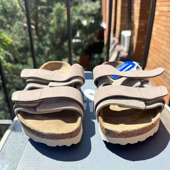 New Birkenstock Uji Nubuck Suede Leather Slide Sandals Suede Taupe US 7 / EUR 38 - Picture 9 of 12